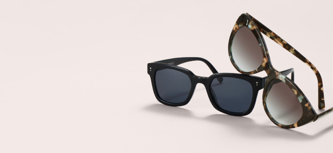 Two sunglasses in classic square and round shapes