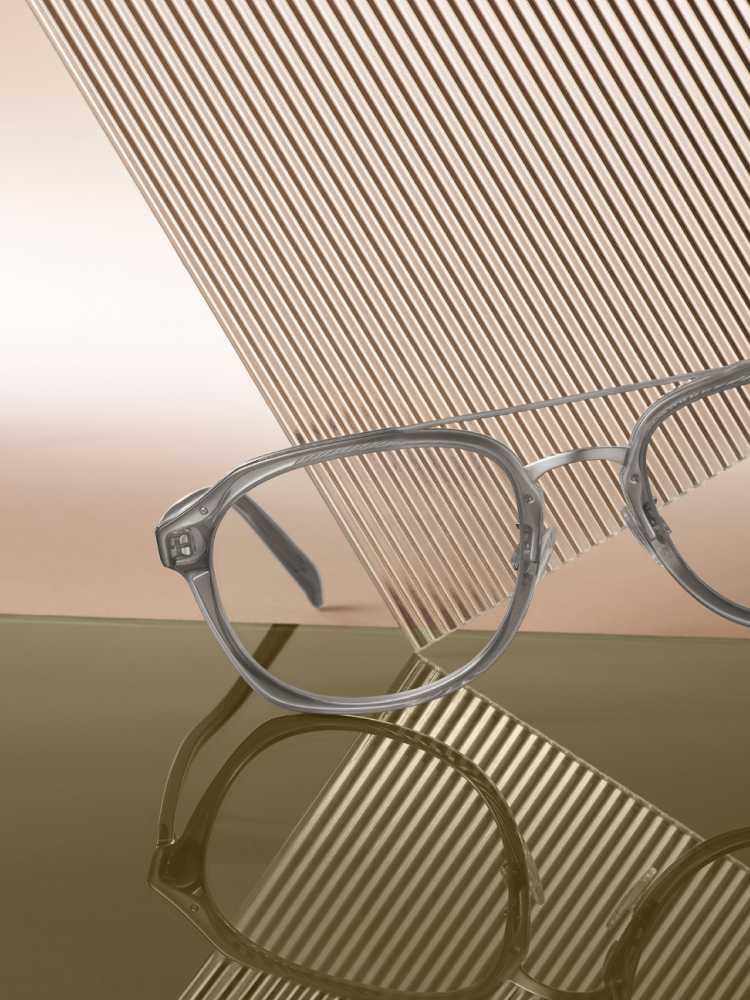 The Beau frame in Slate Grey Crystal with Antique Silver