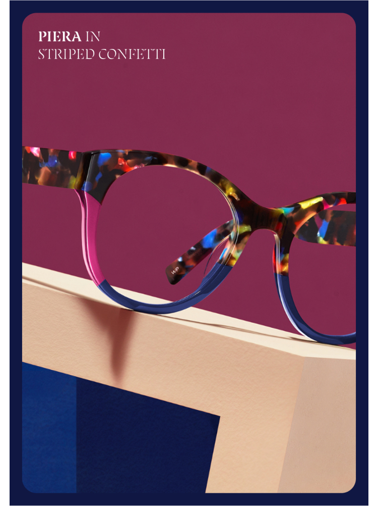 Glasses on a purple and blue background.