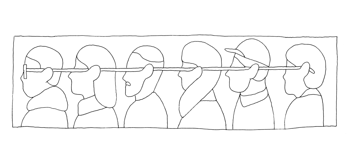 Drawing of people connected by lines.