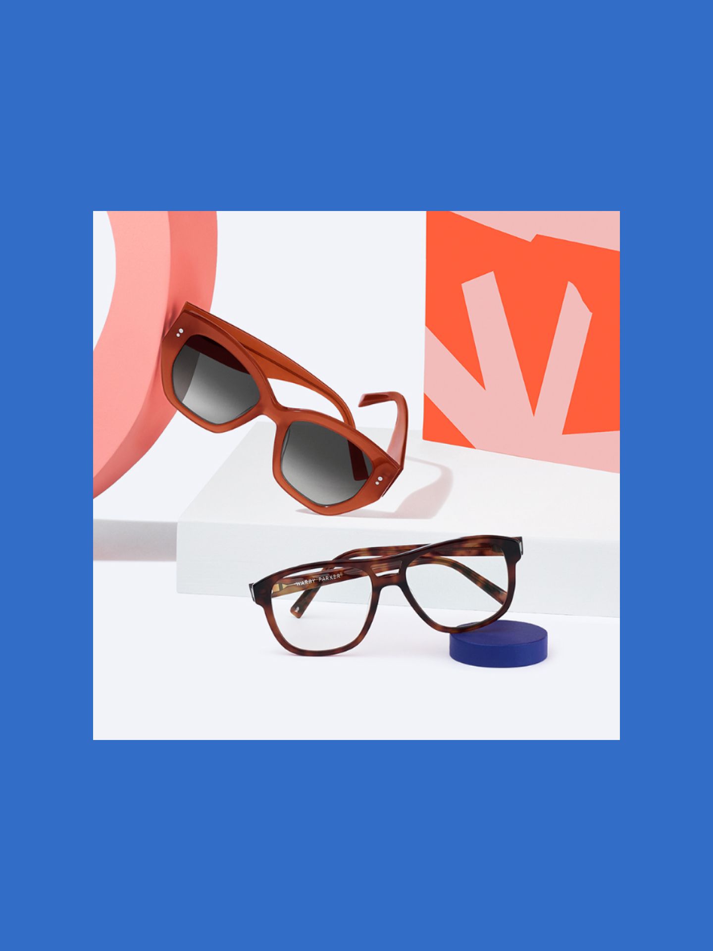 The Masha frame in Daylily and the Ortega frame in Peppercorn Tortoise