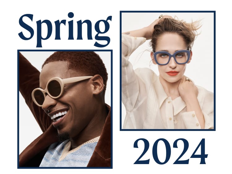 Spring 2024. Collage of people posing for with glasses and sunglasses.