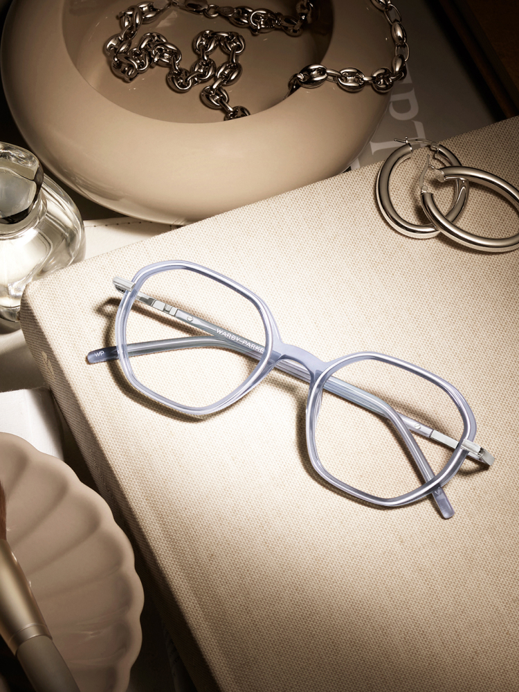 The Bowley frame in Bluefin Crystal with Antique Silver