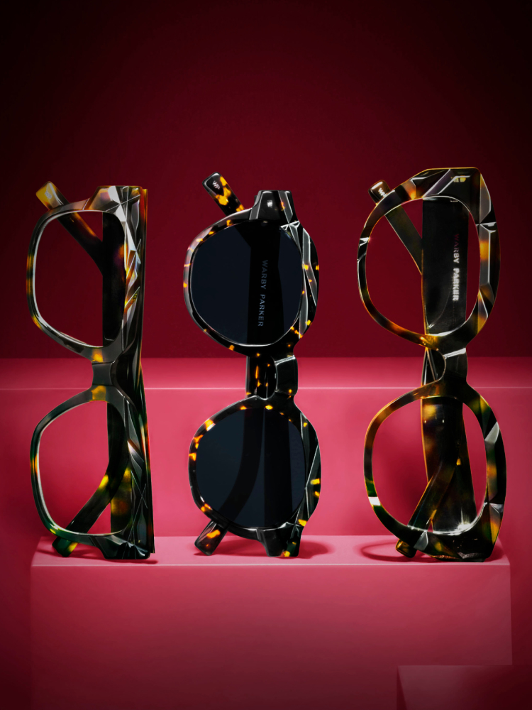 Geometric shaped eyeglasses and sunglasses in thick black frames. Benefits from your benefits. Save on your prescription glasses or sunglasses when you use your FSA, HSA, or Vision Insurance