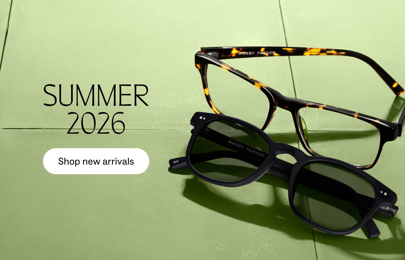 Summer 2026 collection featuring tortoise-shell glasses and black sunglasses. Shop new arrivals.