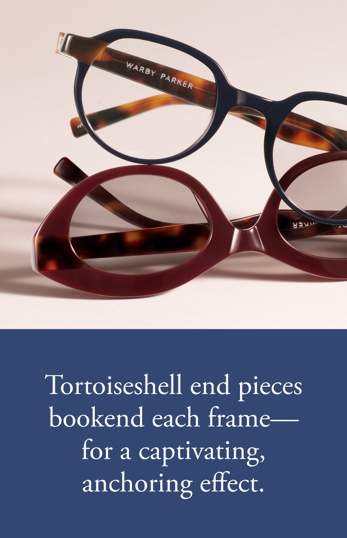 Tortoiseshell end pieces bookend each frame for a captivating, anchoring effect.