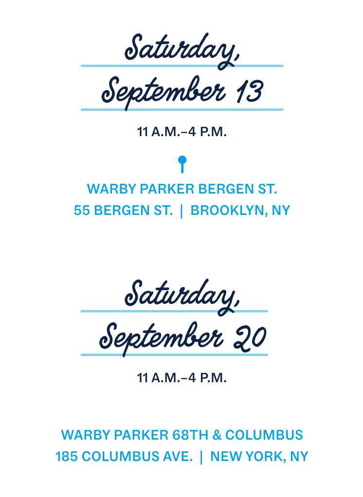 Sept 13 at 55 Bergen St., Brooklyn; Sept 20 at 185 Columbus Ave., NY; 11am-4pm both days.