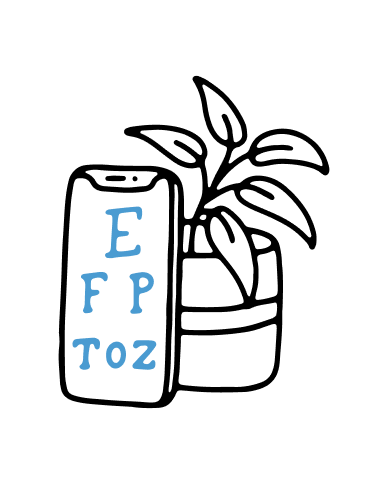 Illustration of a phone with a Rx test and a plant.