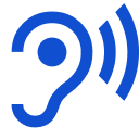 A blue ear icon with sound waves emanating from it, representing hearing or audio.