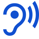 A blue ear icon with sound waves emanating from it, representing hearing or audio.