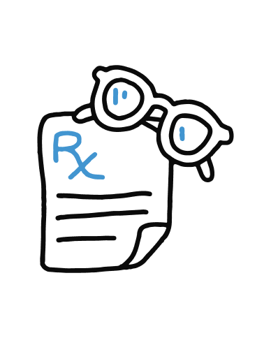 Illustration of an RX prescription and glasses.