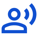 A blue silhouette of a person with a sound wave originating from their head.