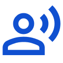 A blue silhouette of a person with a sound wave originating from their head.
