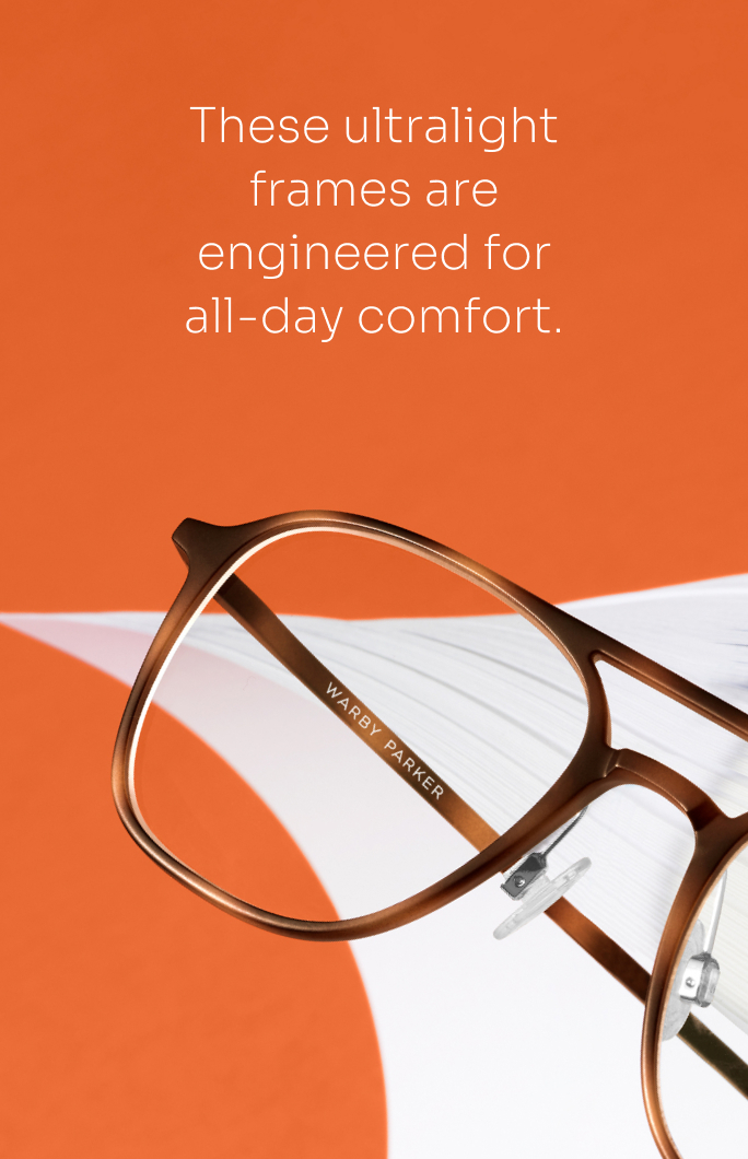 Brown Warby Parker eyeglasses with ultralight frames engineered for all-day comfort.