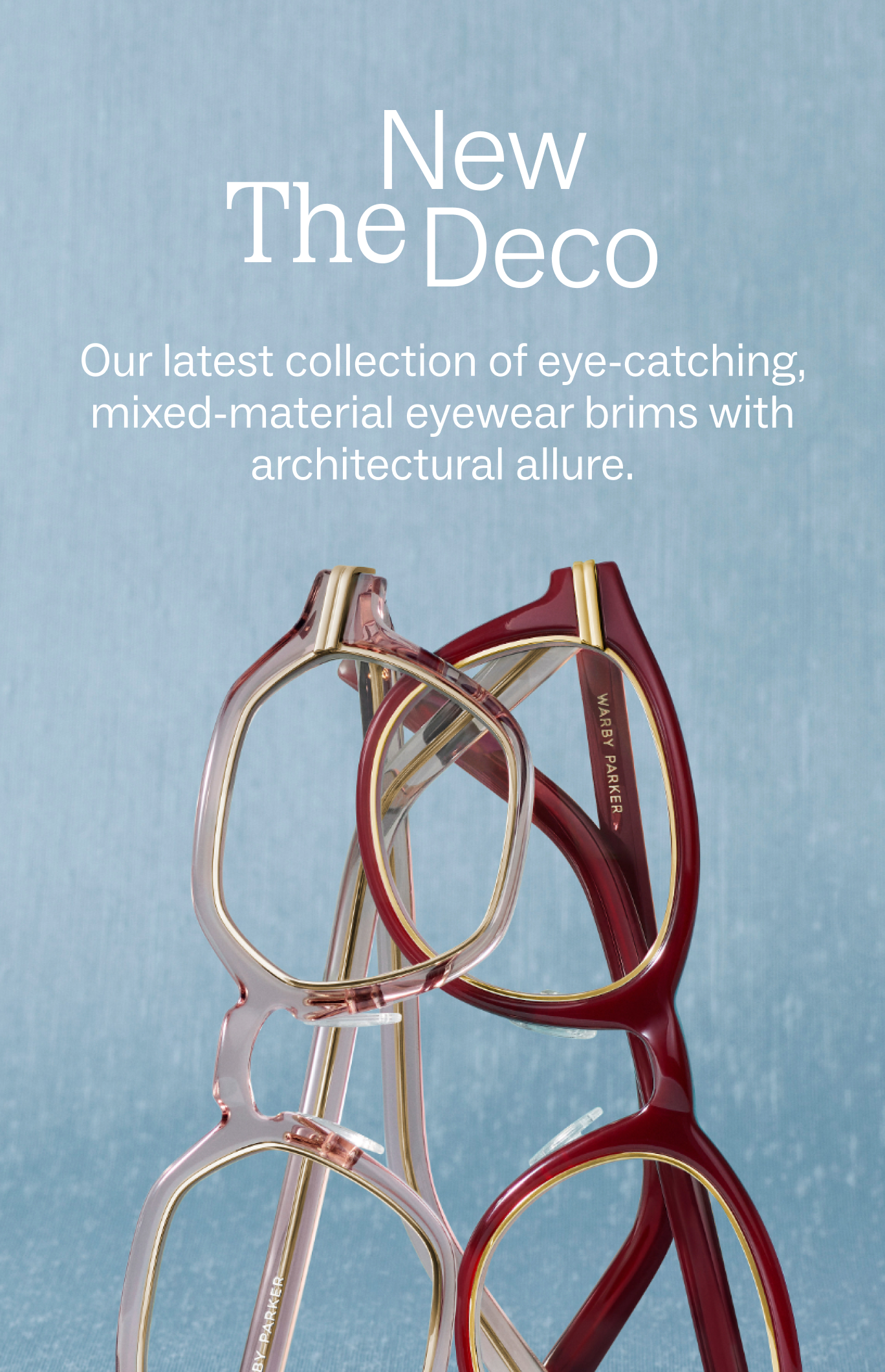 New The Deco eyewear collection featuring two pairs of glasses with architectural allure.