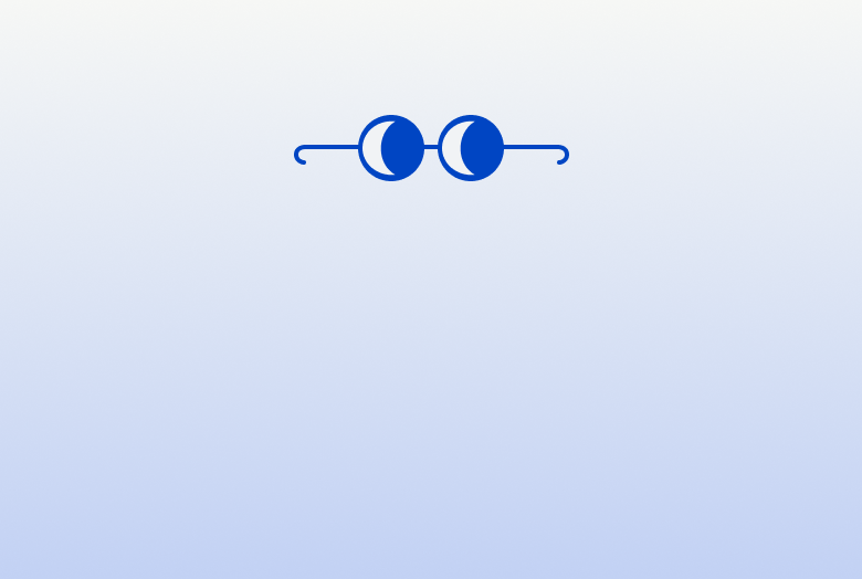 Blue round glasses with a thin, curved wire frame and temples against a light blue gradient background.