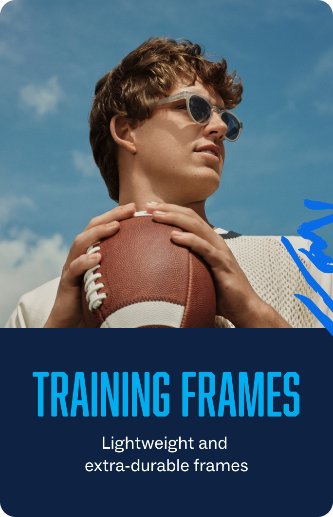 Young man wearing sunglasses and holding a football. "Training Frames" text overlay.