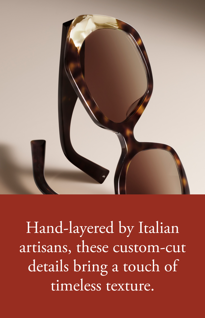 Close-up of dark blue sunglasses with labels pointing to features.