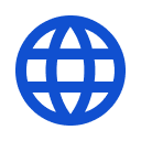 A pixelated blue globe with a square in the center, symbolizing the internet.