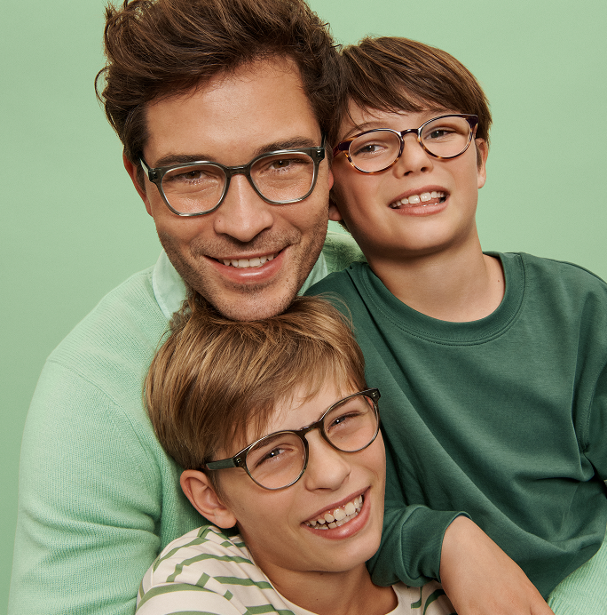 Family wearing eyeglasses