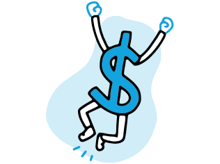 Illustration of a dollar size with arms and legs jumping