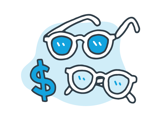Illustration of two pairs of glasses and a dollar sign