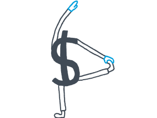Money symbol with arms and legs, exercising.