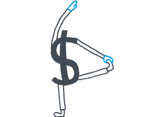 Money symbol with arms and legs, exercising.