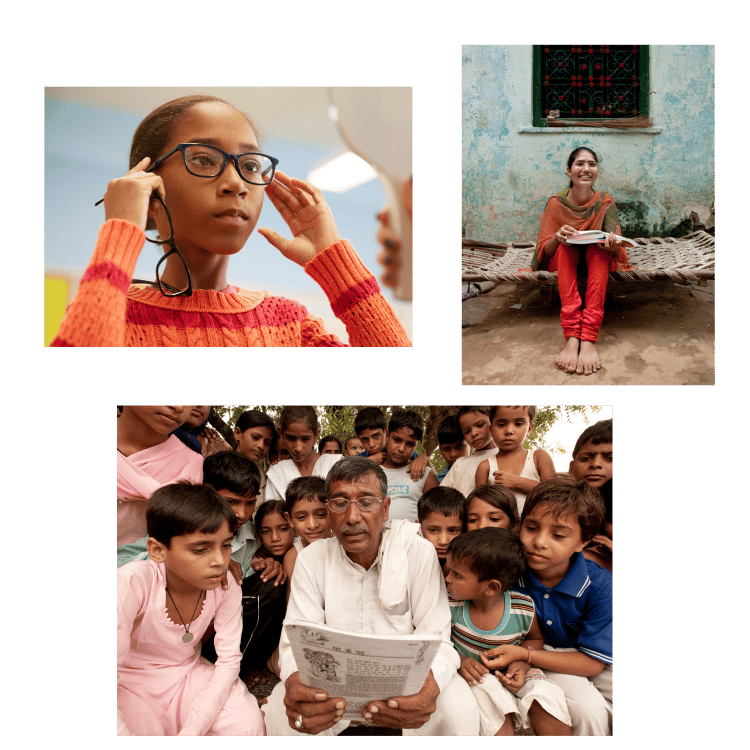 People posing with glasses and reading.