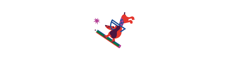 Illustration of a dog skiing