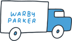 Illustration of a blue truck with "Warby Parker" written on the side.