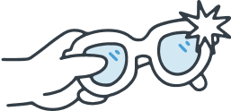 Illustration of a hand holding glasses. Glasses are shinning on the right.