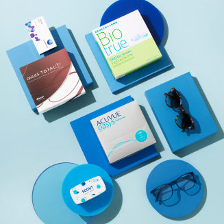 Mix of contact lenses and glasses offered by Warby Parker