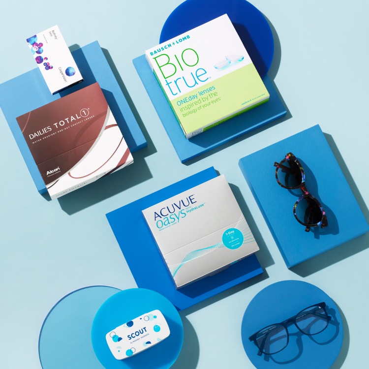 Contacts from Alcon, Acuvue, Bausch + Lomb, and Scout by Warby Parker
