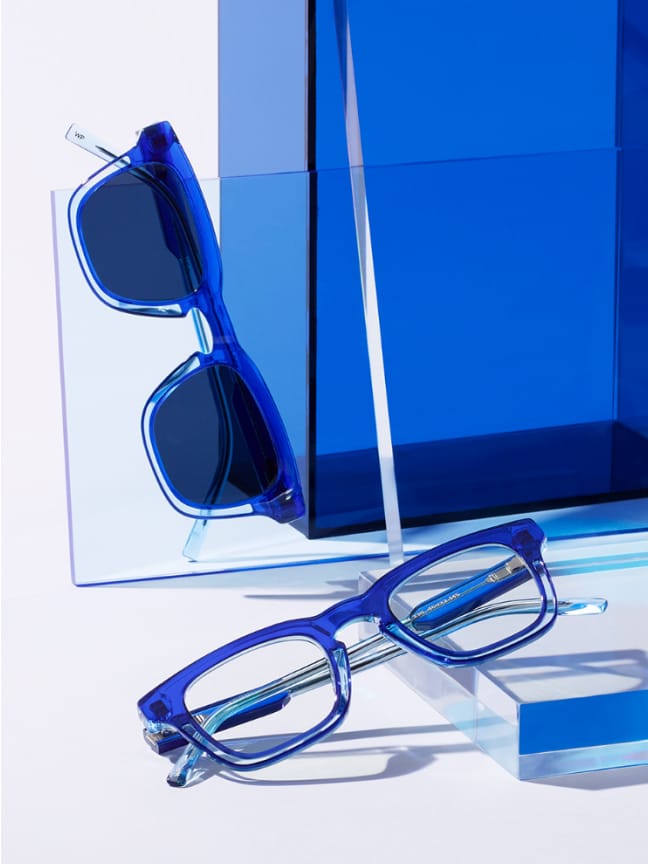 Blue frames resting on crystal