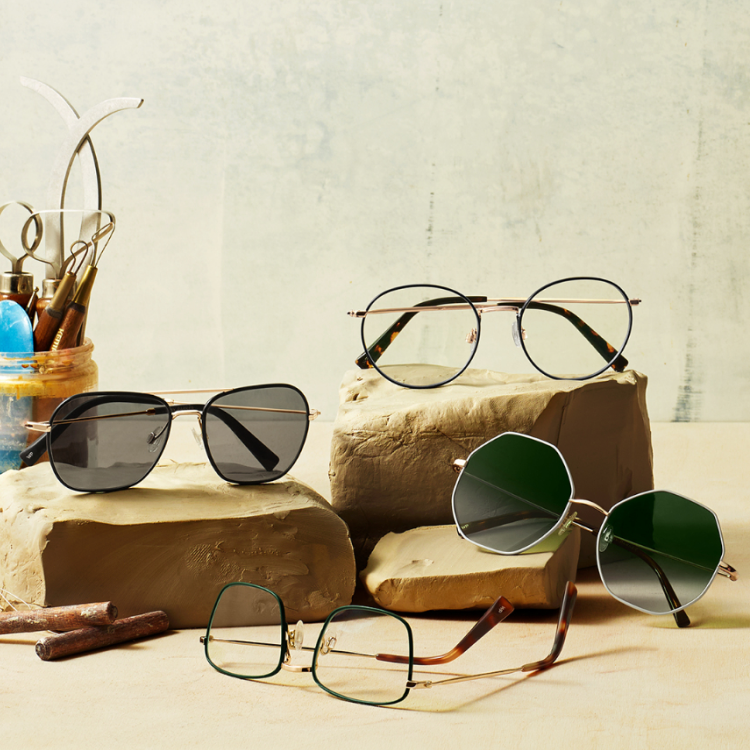 Metal frame eyeglasses and sunglasses