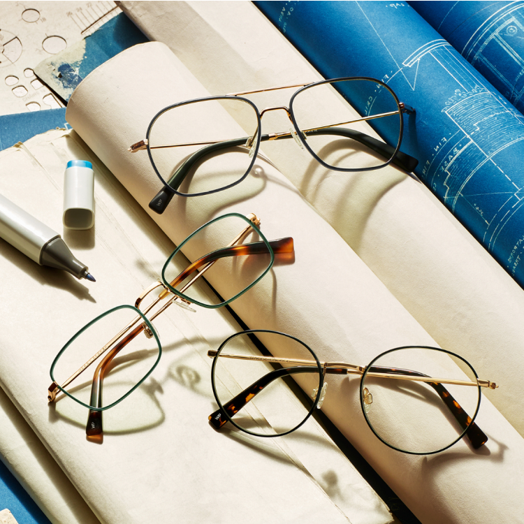 Lenses on top of folded papers.