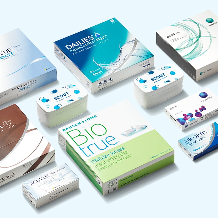 Group of contact lens boxes