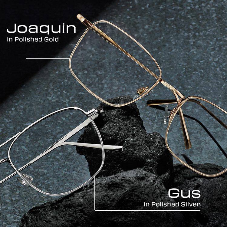 "Joaquin" and "Gus" frames on top of rocks.
