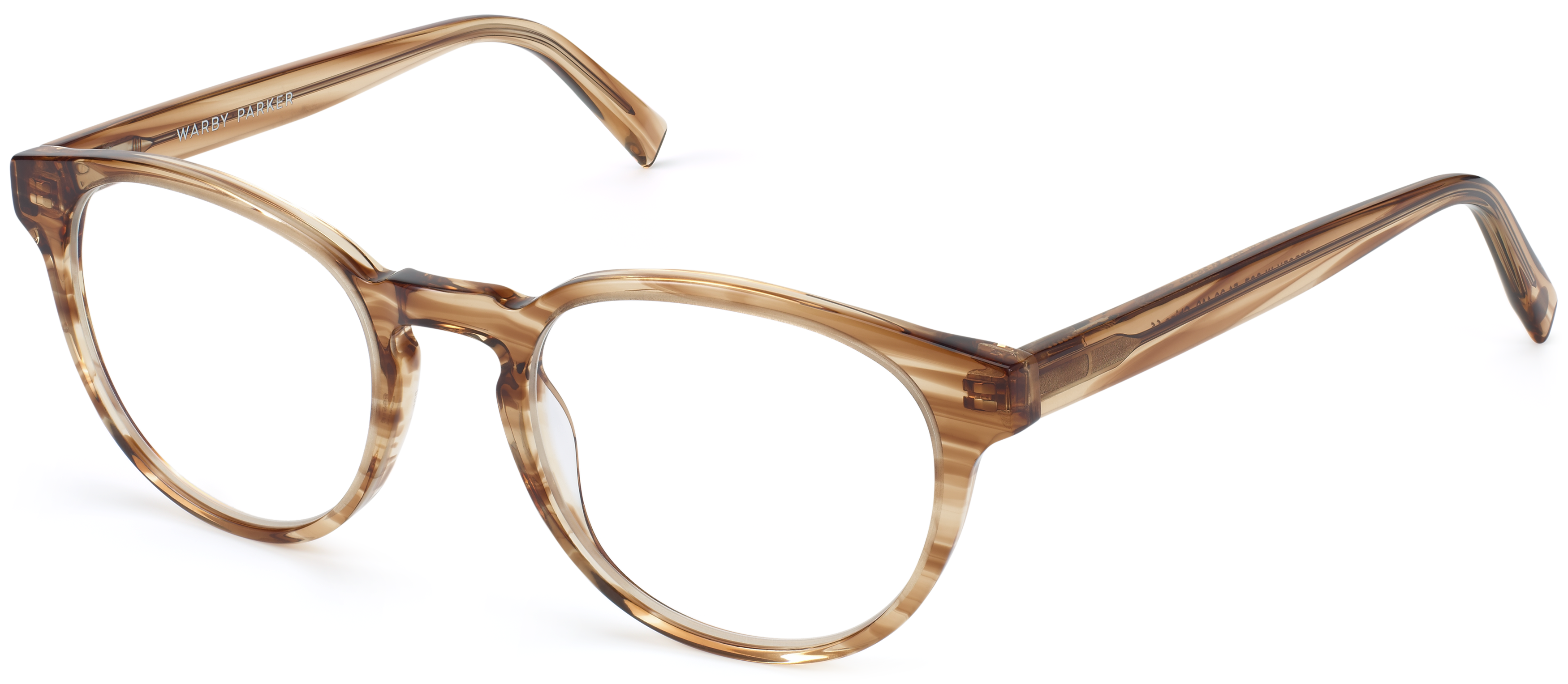 Brown tortoiseshell glasses with clear lenses, on a white background.