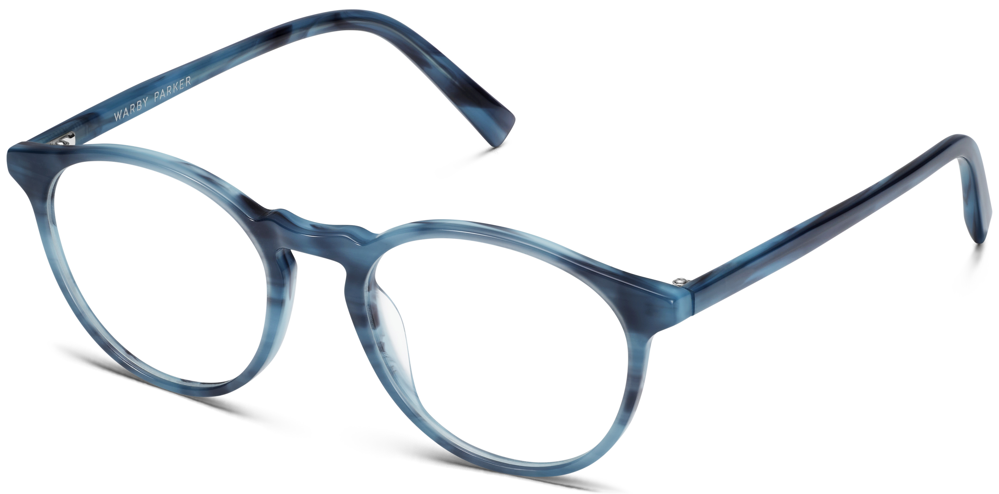Blue marbled round glasses with thin frames.