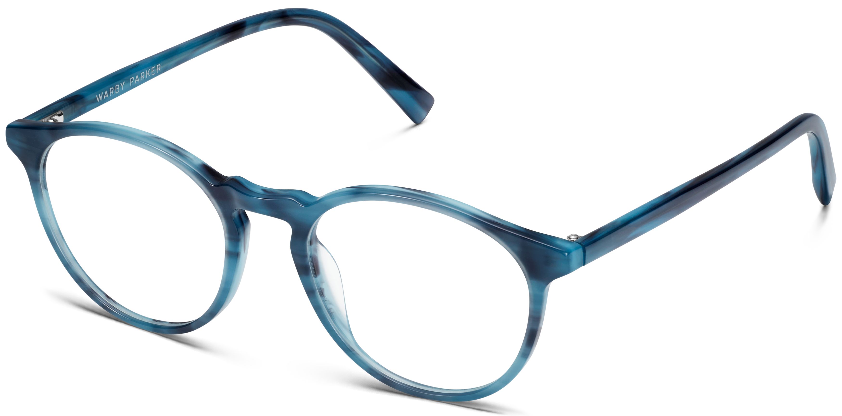 Blue marbled round glasses with thin frames.