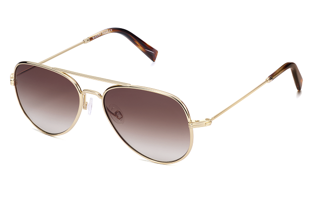 Gold-colored aviator-style sunglasses with gradient lenses that fade from dark at the top to light at the bottom.