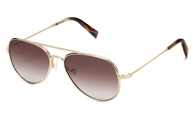 Gold-colored aviator-style sunglasses with gradient lenses that fade from dark at the top to light at the bottom.