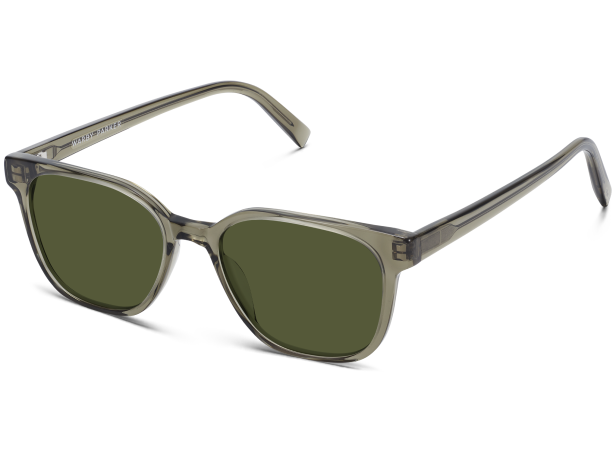 Green translucent square-framed sunglasses with dark green lenses and silver hinges.