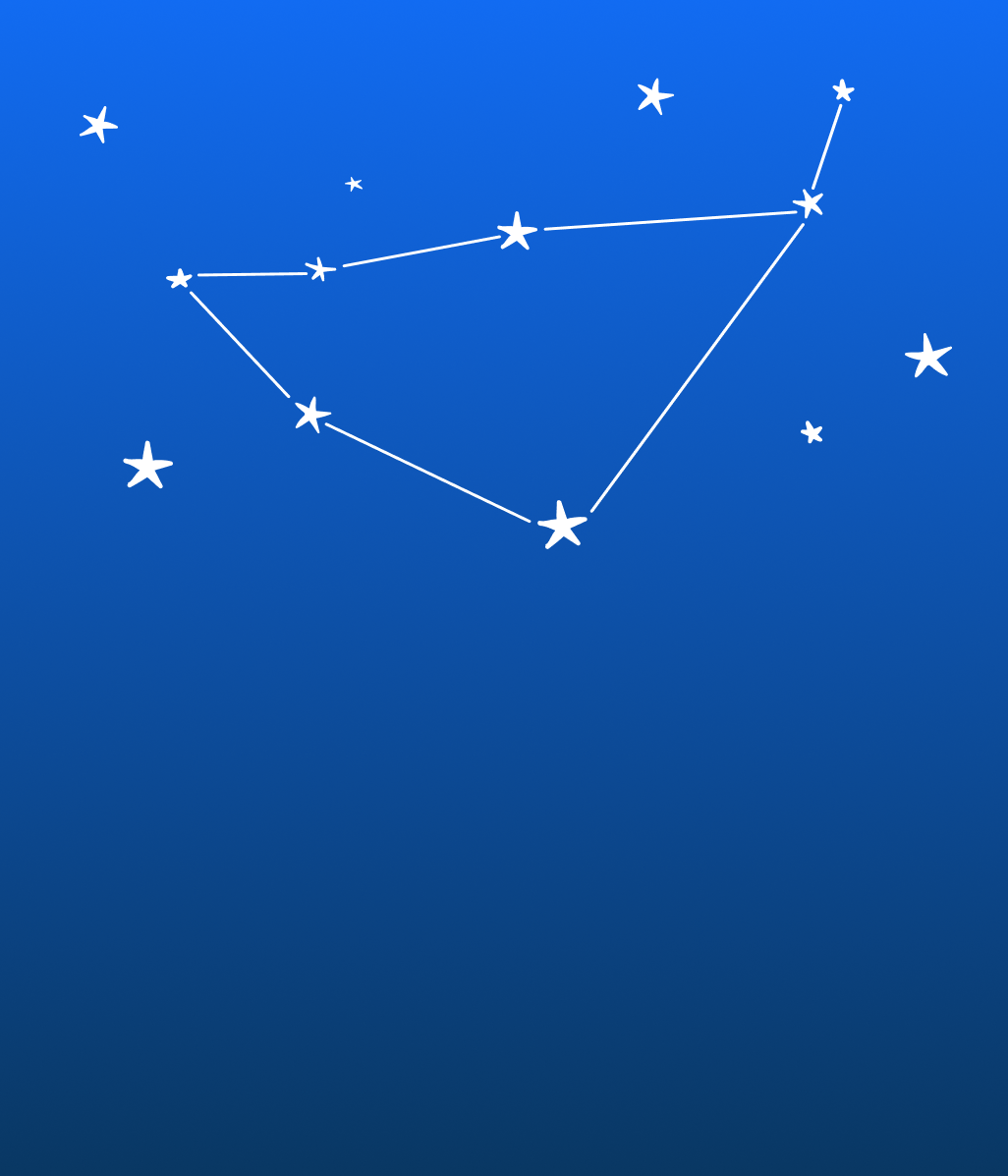 The image shows a stylized Capricorn constellation with lines connecting star shapes on a blue background.