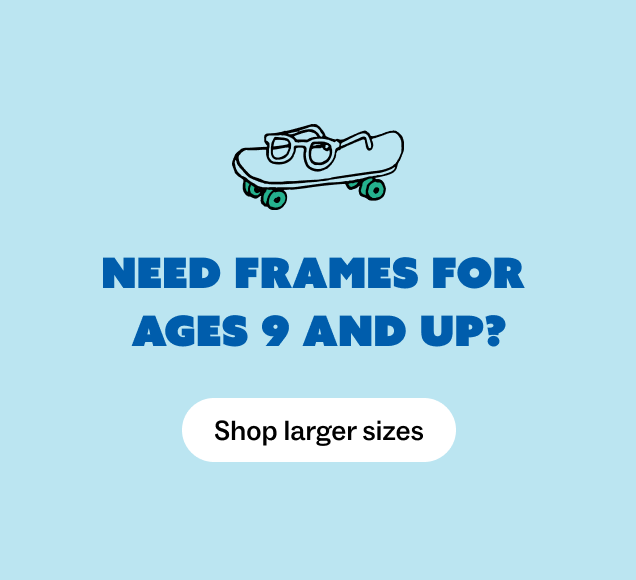 This image emphasizes that the kids' glasses are made from the same premium materials as adult eyewear and feature spring hinges for added flexibility.