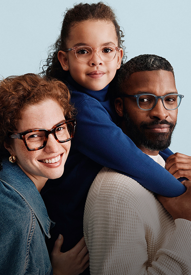 Family wearing eyeglasses