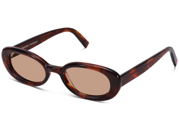 Brown tortoiseshell patterned sunglasses with green lenses.