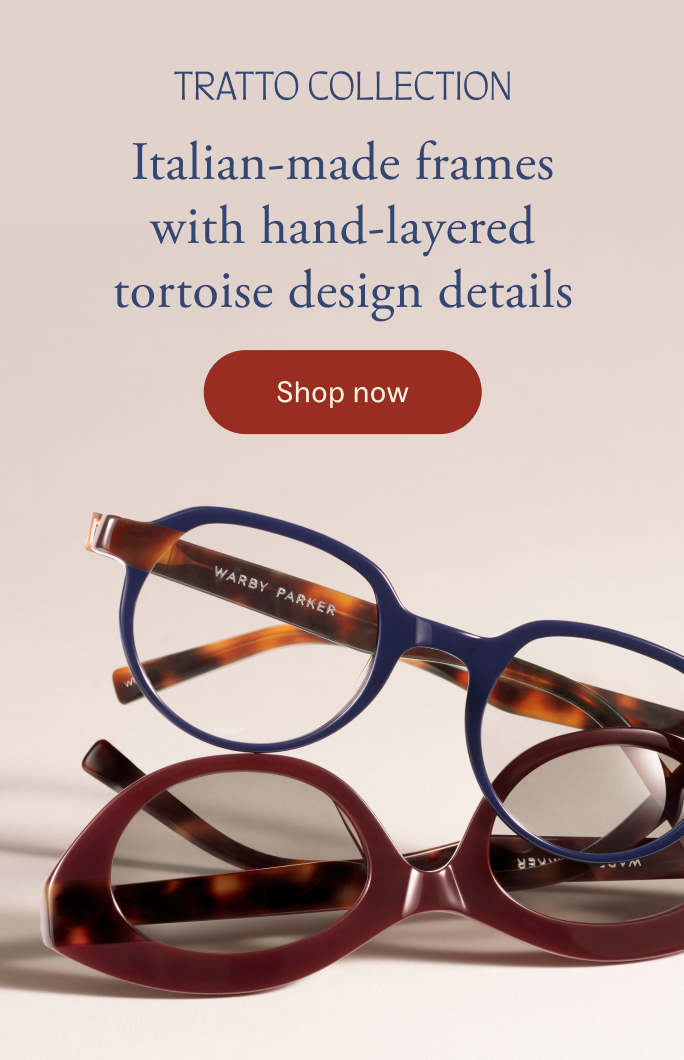 Tratto Collection Italian-made frames with hand-layered tortoise design details. Shop now.